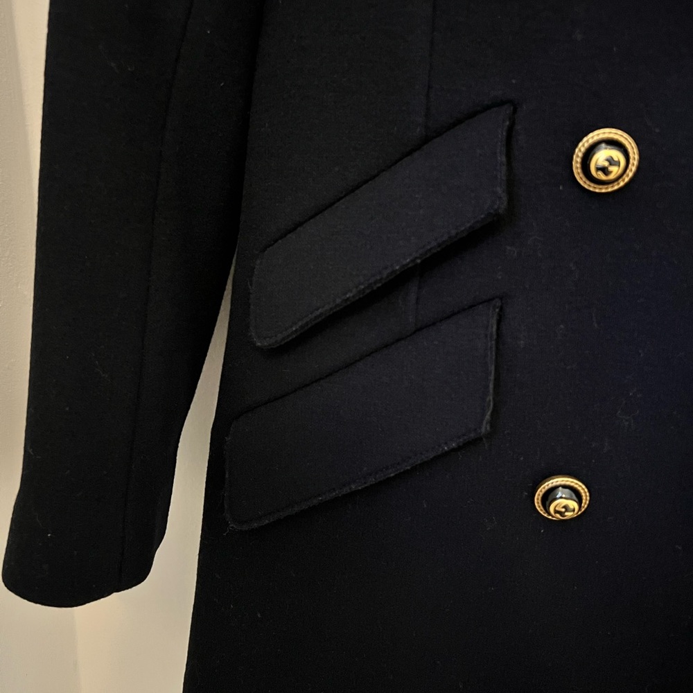 Gucci Dark Navy BlueWool Coat with Back strap - Picture 6 of 14